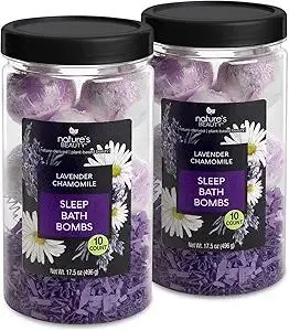 Nature's Beauty Lavender Chamomile Sleep Bath Bomb Gift Set Multi-Pack- Luxury Fizzy Relax Spa Bomb w/Vanilla + Citrus Scent Made with Coconut Oil + Witch Hazel, 17.5 oz | 10 ct ea (2 Pack)