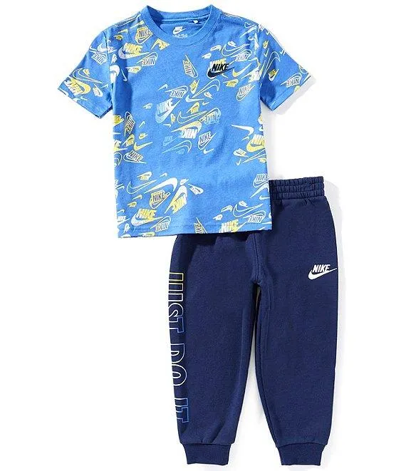 Little Boys Short Sleeve Allover Print T-Shirt & Jogger Pants 2-Piece Set