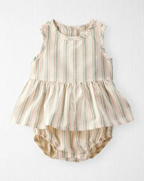 Baby Striped Sunsuit Made with Organic Cotton and Linen Blend