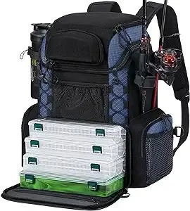 Piscifun Fishing Tackle Backpack with Rod Holders & 4 Tackle Boxes, Outdoor Fishing Bag with Waterproof Rain Cover