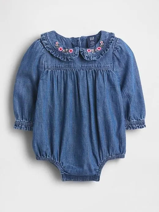 Baby Denim Ruffle Collar Bubble Bodysuit