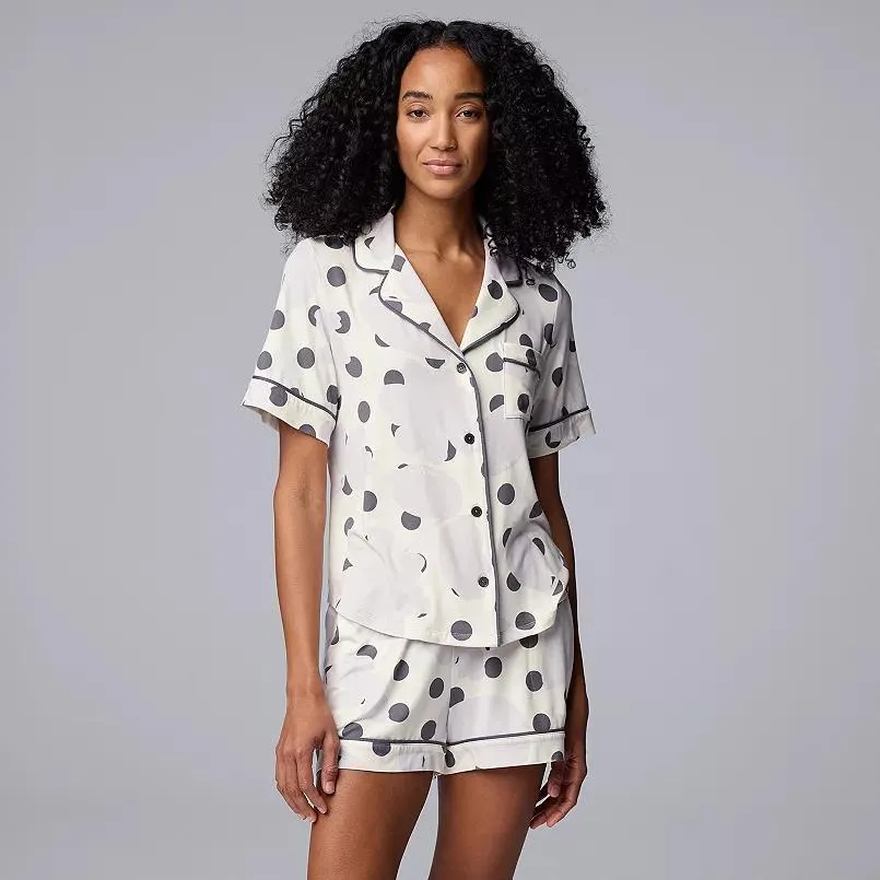 Women's Simply Vera Vera Wang 2-Piece Short Sleeve Notch Collar Pajama Top & Boxer Pajama Bottoms Set