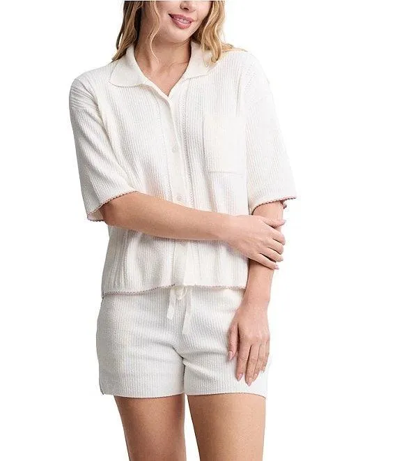 CozyChic Ultra Lite® Contrast Scallop Short Sleeve Shirt and Short Coordinating Set