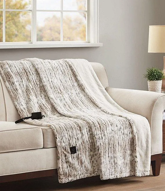 Faux Fur Electric Heated Plush Throw Blanket