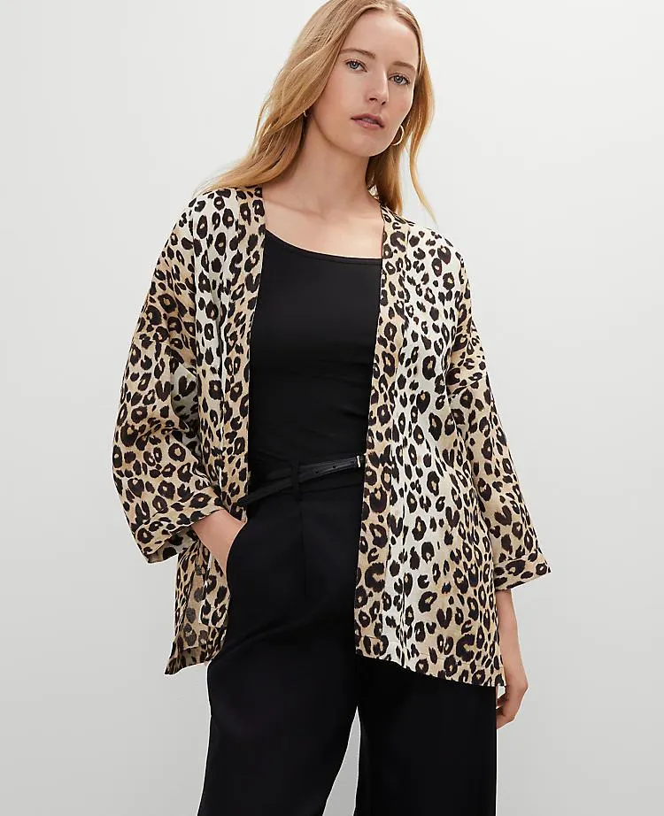 Animal Print Linen Blend Kimono