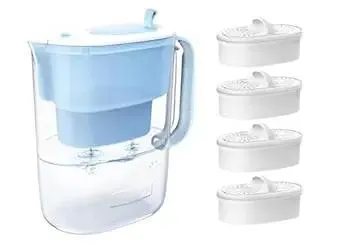 Waterdrop 200-Gallon Long-Life 10-Cup Water Filter Pitcher, NSF Certified, 5X Times Lifetime, Reduces PFOA/PFOS, Chlorine, BPA Free, Blue, with 4 Filters