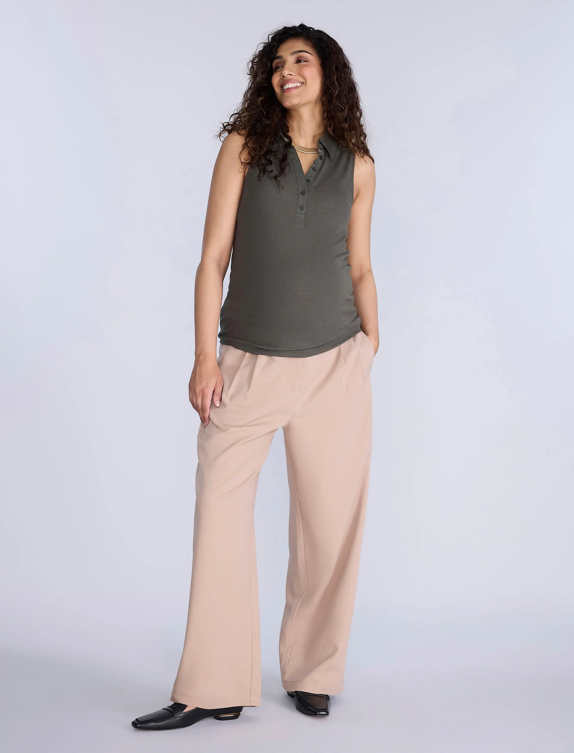 Sleeveless Ribbed Collared Top