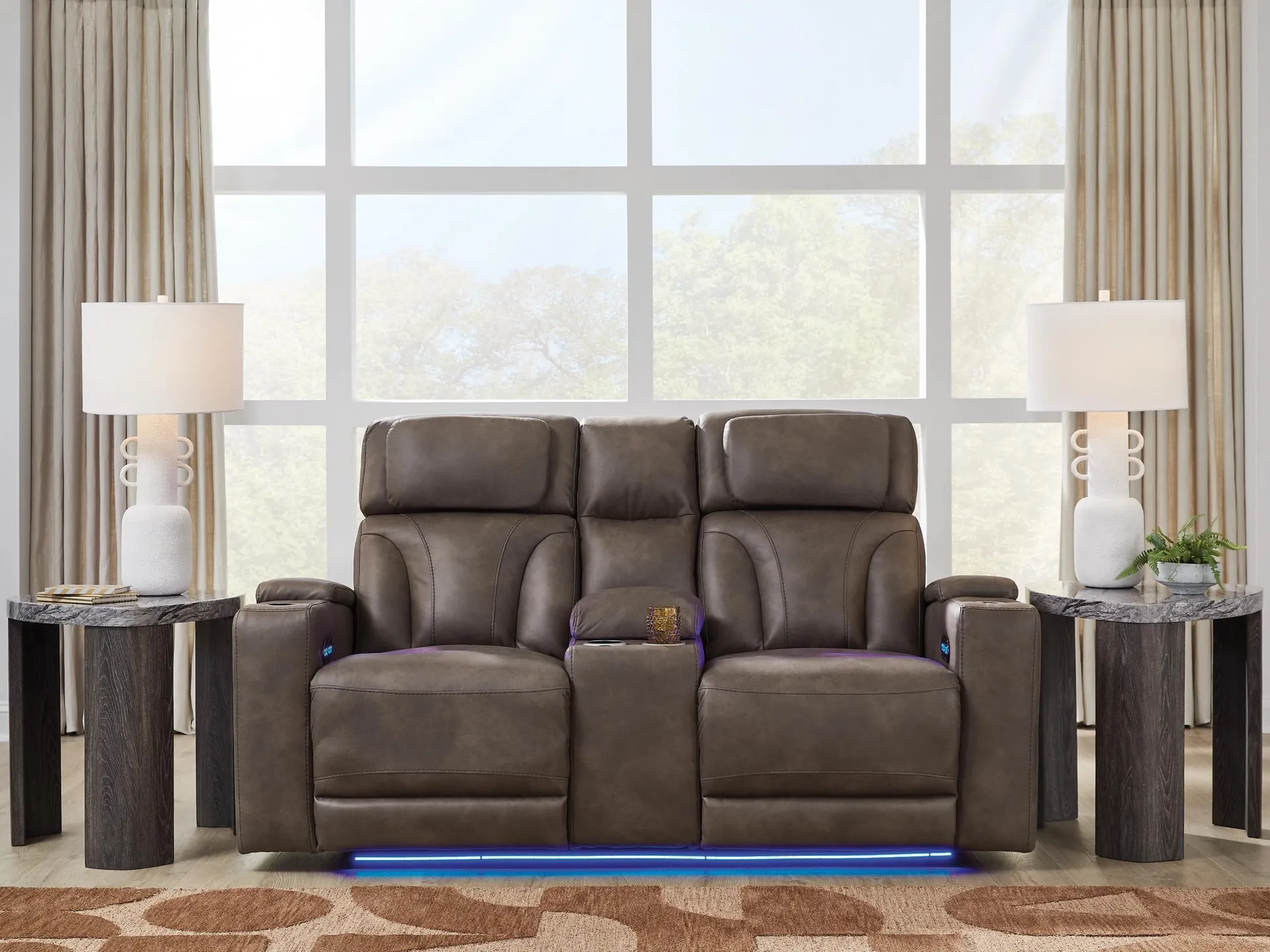 Warrior Peak Dual Power Reclining Loveseat with Console