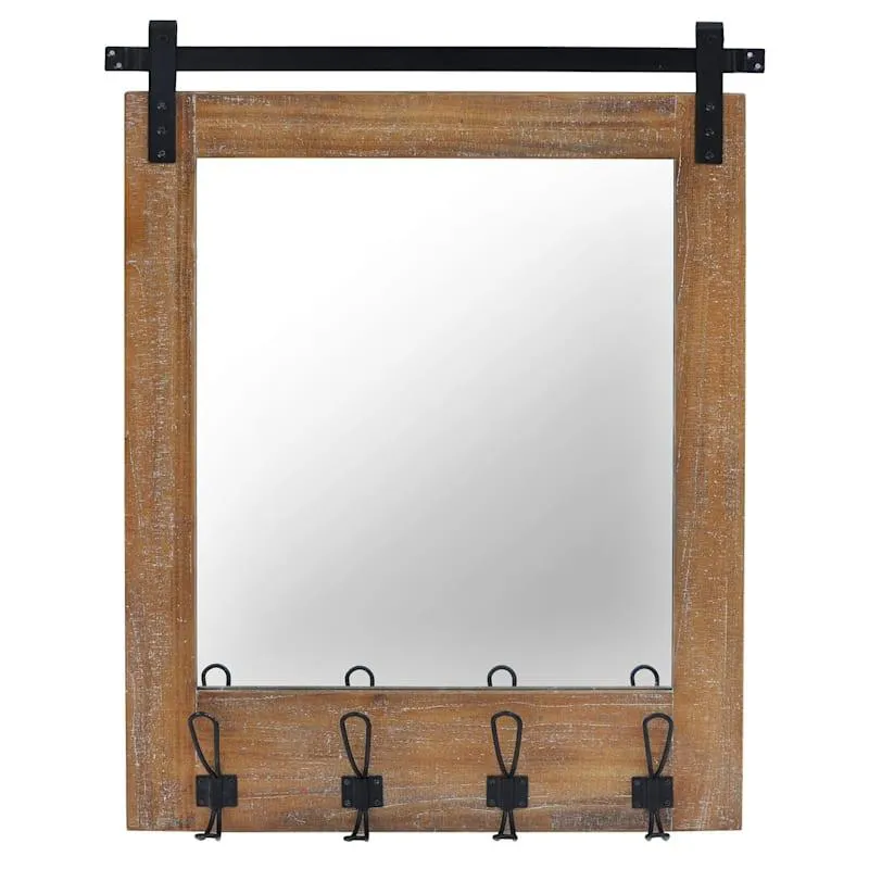 Metal with Hooks Rectangle Wall Mirror, 24x31