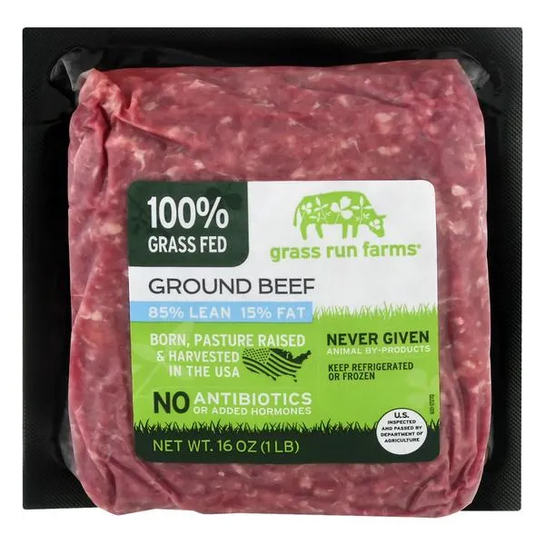 Grass Run Farms Beef, Ground, 85%/15%