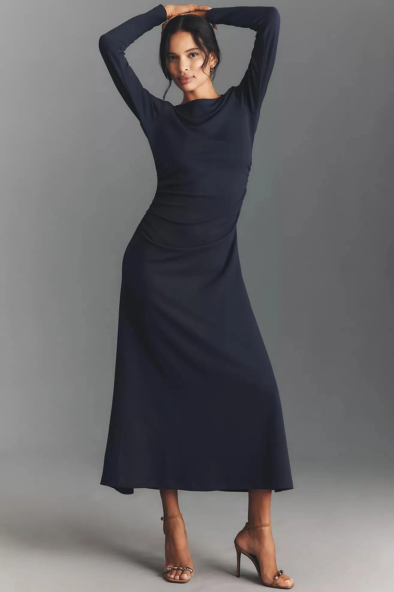 By Anthropologie Long-Sleeve Cowl-Back Maxi Dress