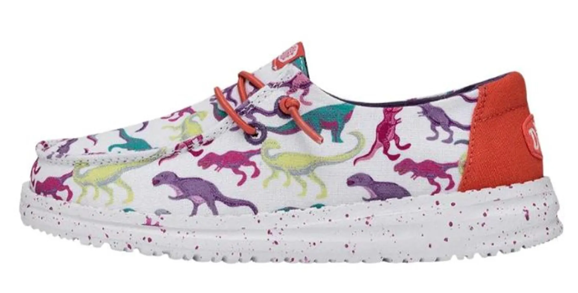 Hey Dude Girls Wendy Youth Dino White/Pink Casual Shoes