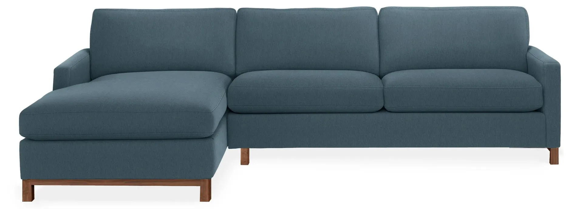 Stevens 116" Sofa with Left-Arm Chaise in Pelham Ink with Walnut Legs