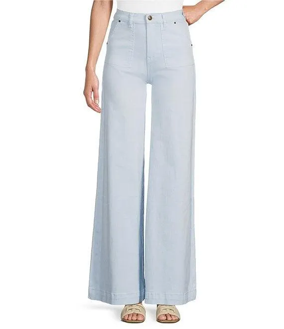 High Rise Wide Leg Patch Pocket Utility Jeans