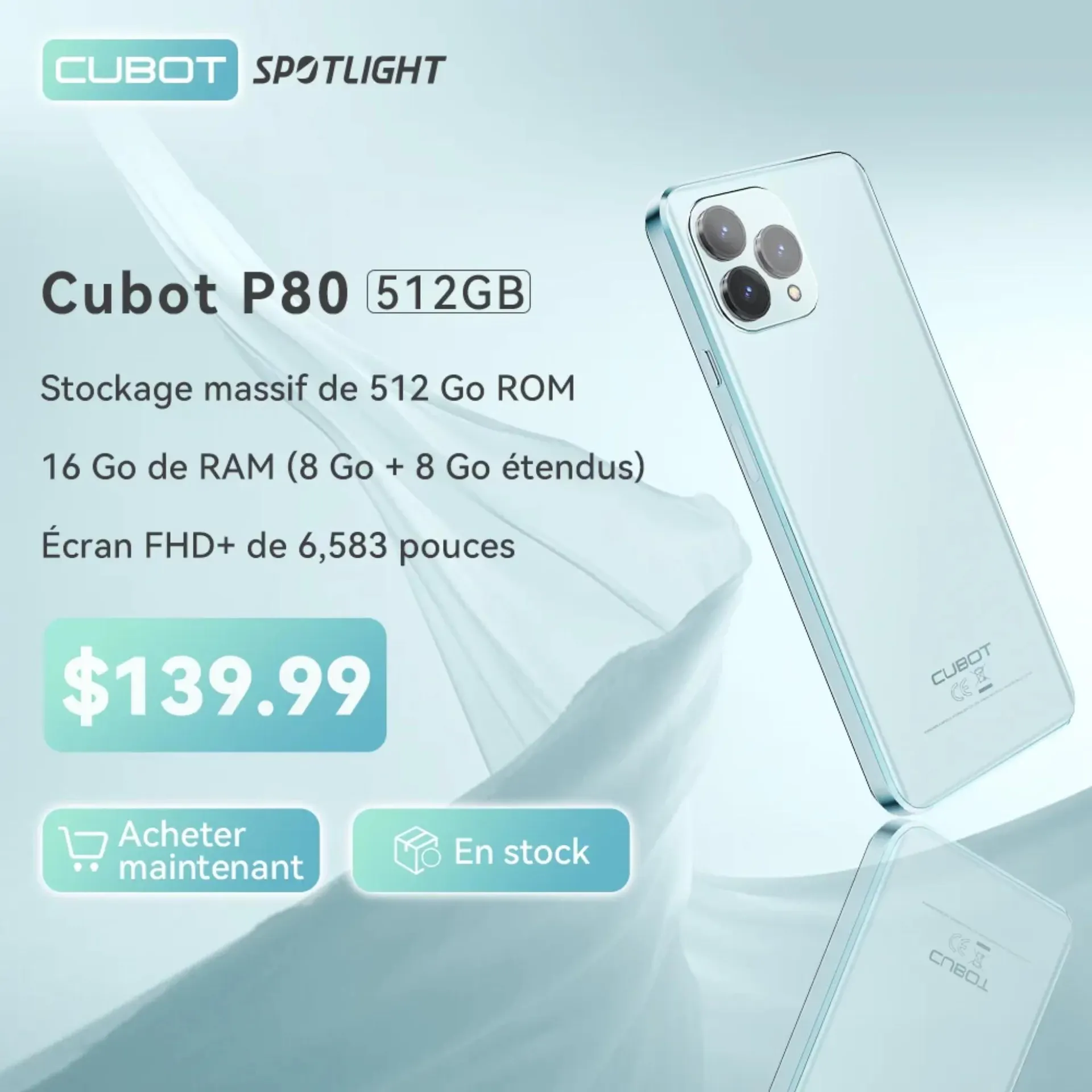 [Estreno mundial] Cubot P80 [512 GB], 16 GB de RAM, Smartphone versión global Android 13, Pantalla FHD+ de 6.583″, Cámara de 48 MP, Añadir al carrito