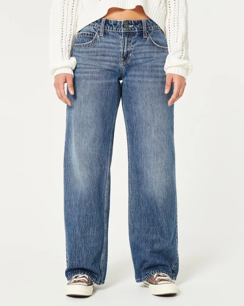 Low-Rise Dark Wash Baggy Jeans