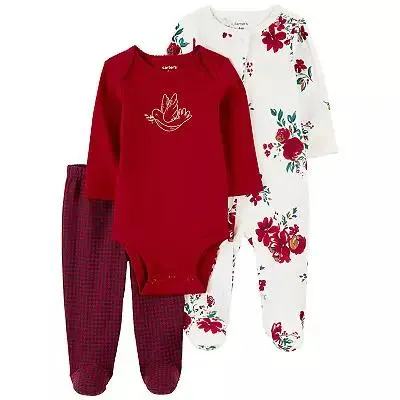 Baby Girl Carter's Floral Sleep & Play, Bodysuit & Footed Pants Set