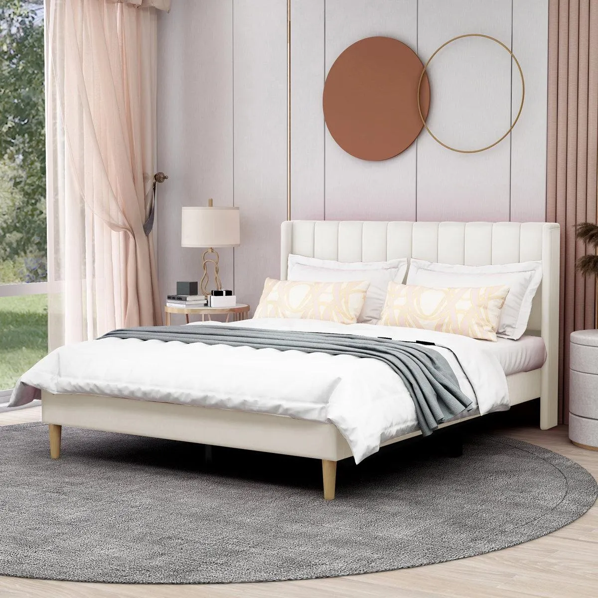 Eriksay Low Profile Upholstered Platform Bed with Wingback Headboard
