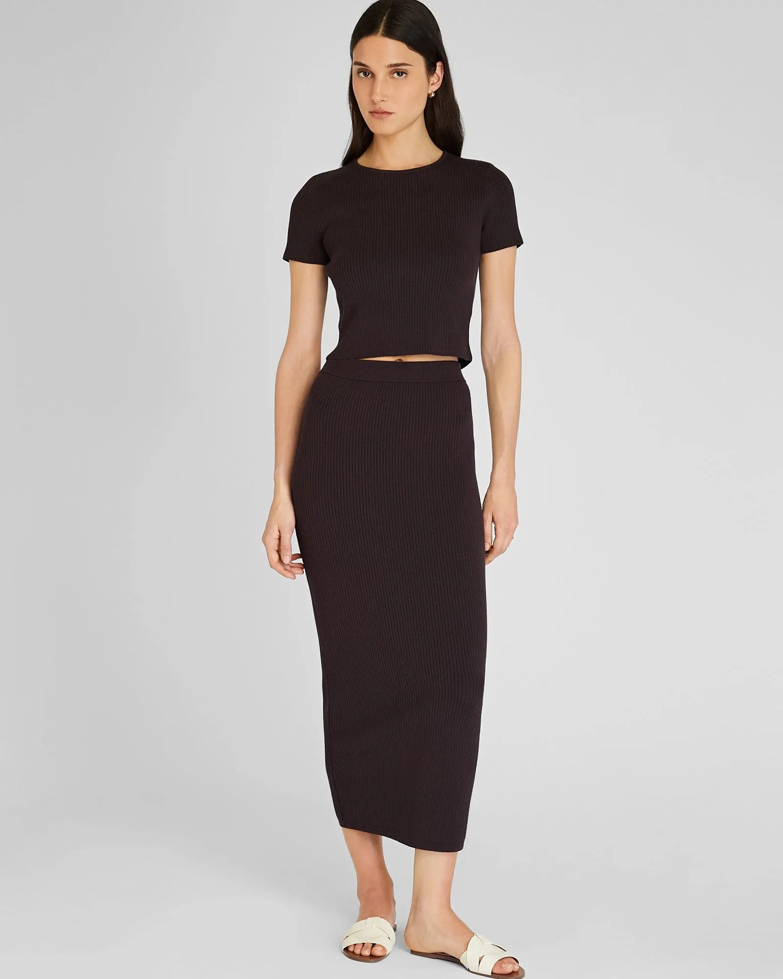 Textured Ribbed Fitted Maxi Skirt