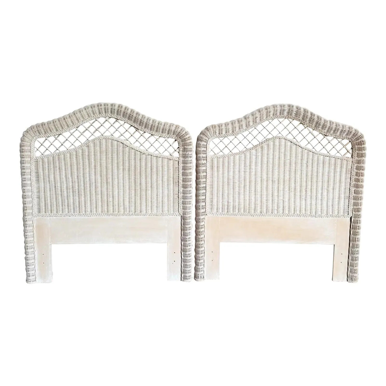 Boho Chic White Washed Wicker Twin Size Headboards by Henry Link - a Pair