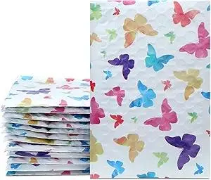 UCGOU Bubble Mailers 4x8 Inch Colorful Butterfly 50 Pack Poly Padded Envelopes Small Business Mailing Packaging Self Seal Waterproof Boutique Mail Shipping Bags for Jewelry Makeup Supplies #000