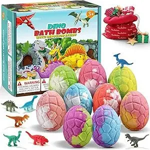 Bath Bombs for Kids with Dinosaur Toys Inside, 9 Pack Natural and Organic Dinosaur Bath Bombs Bubble Bath Gift Set, Stocking Stuffers for Kids, Perfect Christmas Birthday Gifts for Kid 3-12