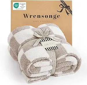 WRENSONGE Fall Checkered Throw Blanket, Taupe Soft Cozy Fluffy Warm Throw Blankets for Couch, Sofa, Chair, Bed, Camping, Picnic, Office,Travel Lightweight Bed Blanket - 50"*70"