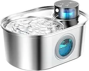 Wireless Cat Water Fountain: Battery Operated Stainless Steel Pet Fountain, Automatic Cordless Water Dispenser Indoor, Metal Faucet Bottle for Drinking, Rechargeable Dog Water Bowl with 1 Filter