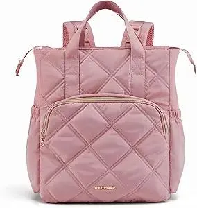mommore Quilted Diaper Bag Backpack, Small Baby Bags, Lightweight Mini Diaper Backpack for Travel, with Insulated Pockets, Changing Pad (Pink)