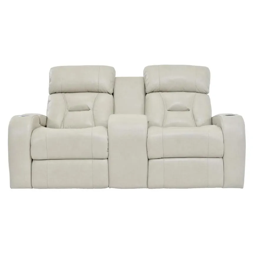 Gio Cream Leather Power Reclining Sofa w/Console