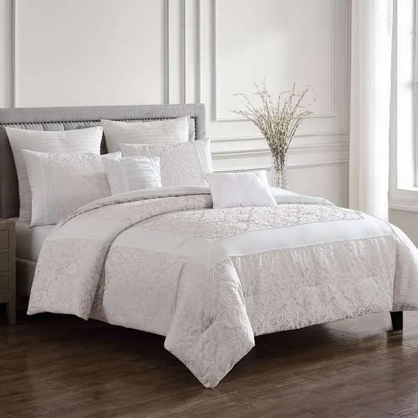 7-Piece Johana White Comforter Set, Full/Queen