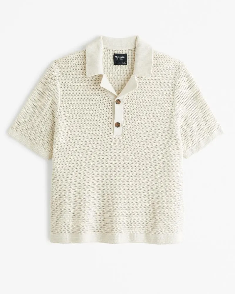 Two-Button Camp Collar Sweater Polo