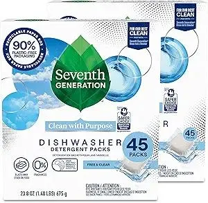 Seventh Generation Dishwasher Detergent Packs Free & Clear Pack of 2 for sparkling dishes Dishwasher tabs 45 count