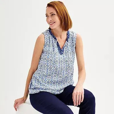 Women's Croft & Barrow® Split Neck Gauze Tank Top