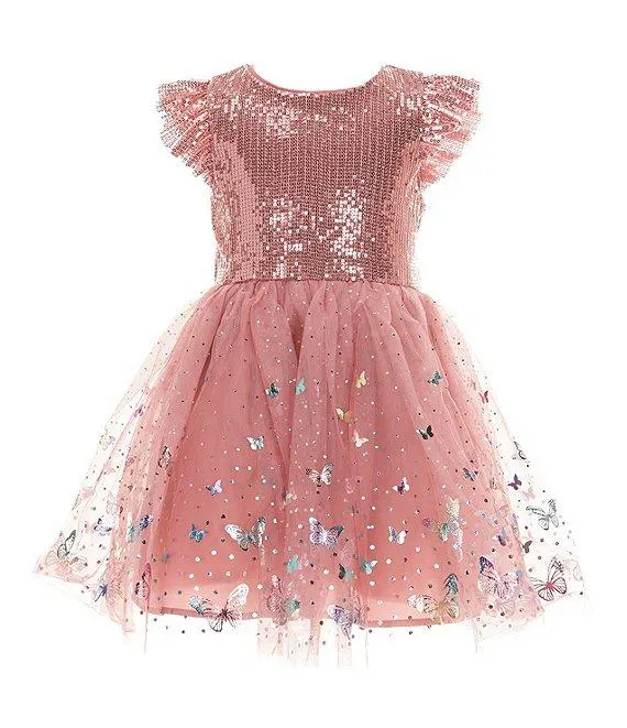 Little Girls 2-6X Sequin Flutter Sleeve Butterfly Dress