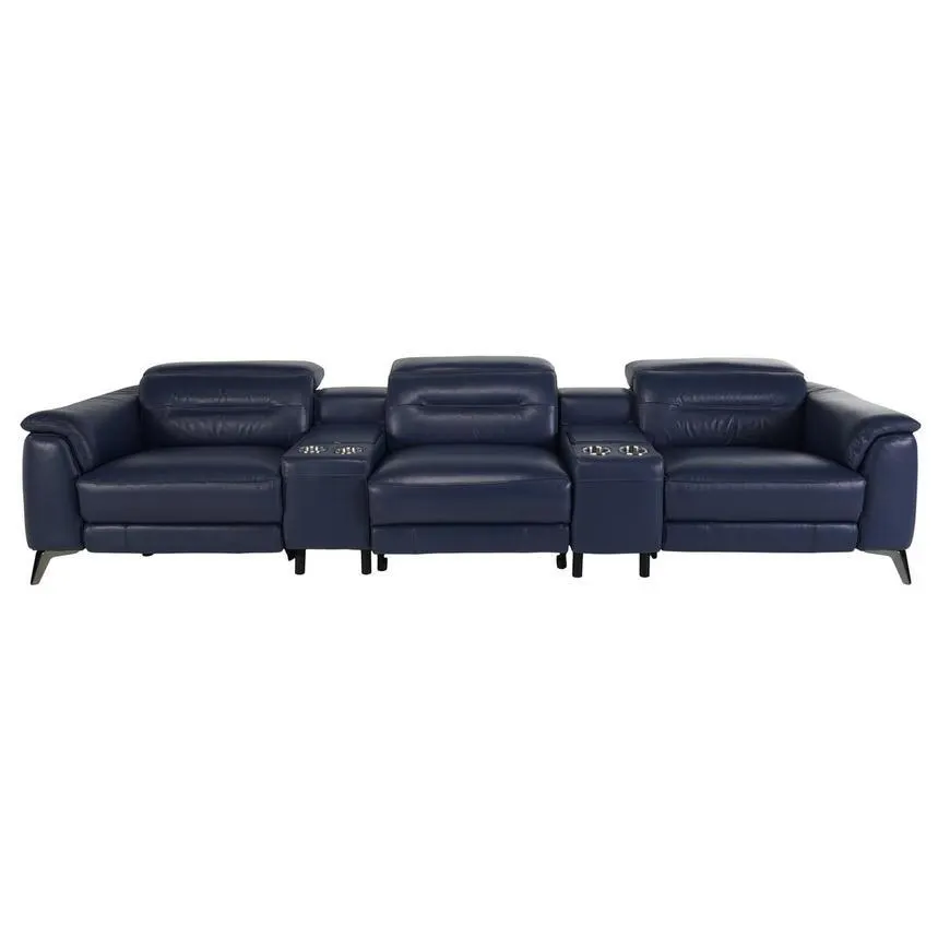 Anabel Blue Home Theater Leather Seating with 5PCS/2PWR
