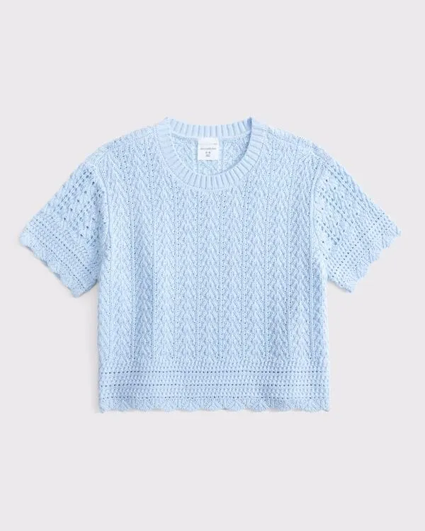 short-sleeve crochet-style sweater top