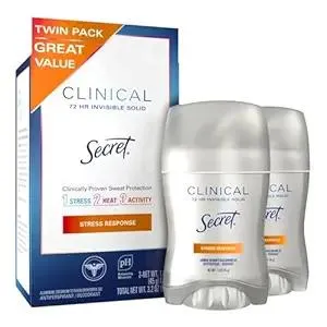 Secret Clinical Strength Antiperspirant Deodorant for Women, Stress Response, 3X Stress Protection, 72hr Sweat & Odor Protection, PH Balancing Minerals, Invisible Solid, 1.6 oz (Pack of 2)