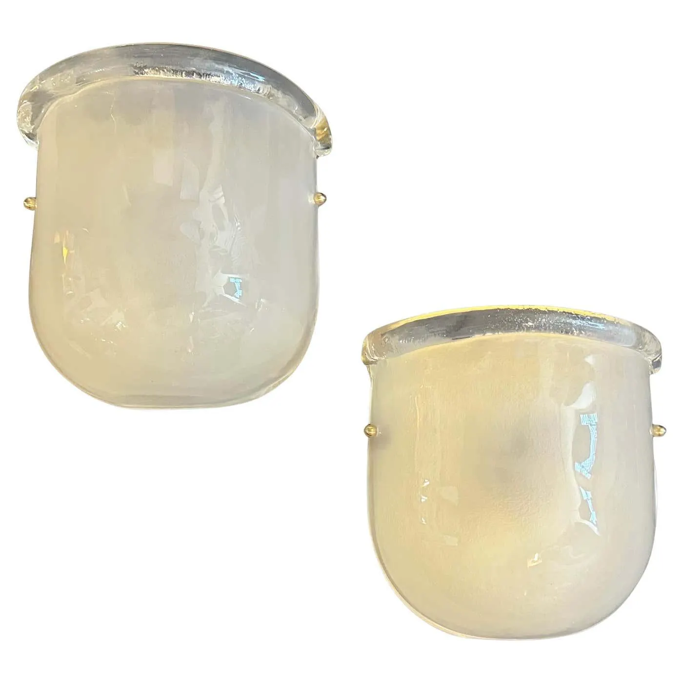 1990s Mid-Century Modern Barovier Style Murano Glass and Brass Wall Sconces