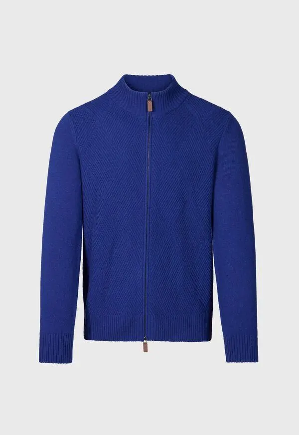 Wool and Cashmere Zip Jacquard Cardigan