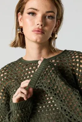 Fishnet Crew Neck Long Sleeve Top