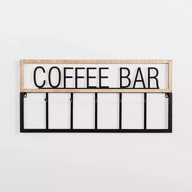 Metal and Wood Coffee Bar Wall Hooks