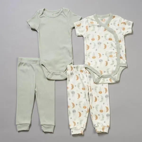 Baby Unisex (NB-9M) Baby Gear® 4pc. Moon & Stars Joggers Set