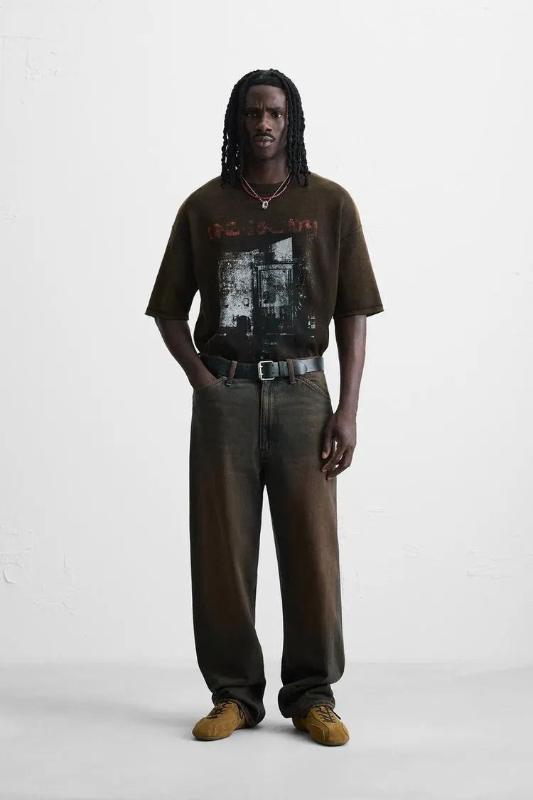 WASHED PRINT KNIT T-SHIRT