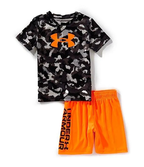 Little Boys Short Sleeve Crewneck Pullover Tech T-Shirt & Shorts 2-Piece Set
