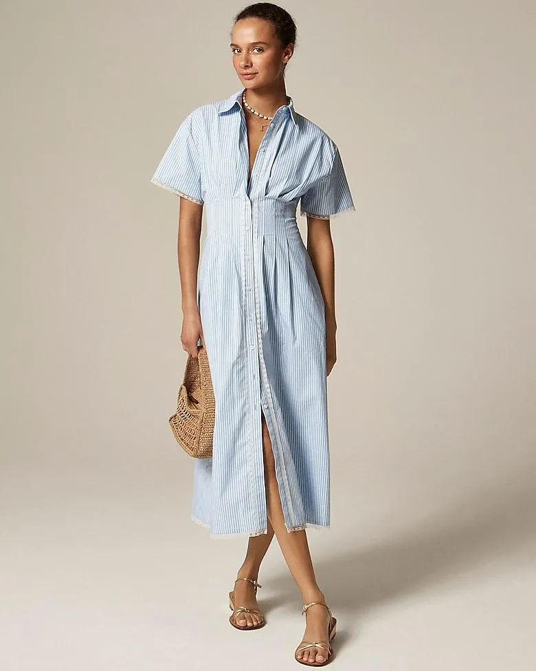 Wren lace-trim shirtdress in stripe