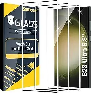 3 Pack Galaxy S23 Ultra Screen Protector, HD Clear Tempered Glass, Fingerprint Unlock, 3D Curved, Scratch Resistant, No Bubble for Samsung Galaxy S23 Ultra 5G Glass Screen Protector