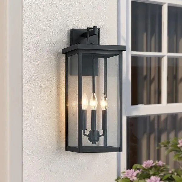 Forti 3-Light Large Black Outdoor Wall Sconce Lantern Light - 22.5in H