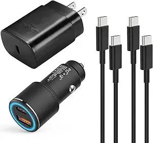 Samsung Super Fast Charger Type C Kit,25W PD USB C Wall/Car Charger for Samsung Galaxy S25/S24/S23/S22/Plus/Ultra/FE/Note 20/10/A71,2020/2018 Pad Pro/Air,with 2X USB C-to-C Cable(6.6ft)