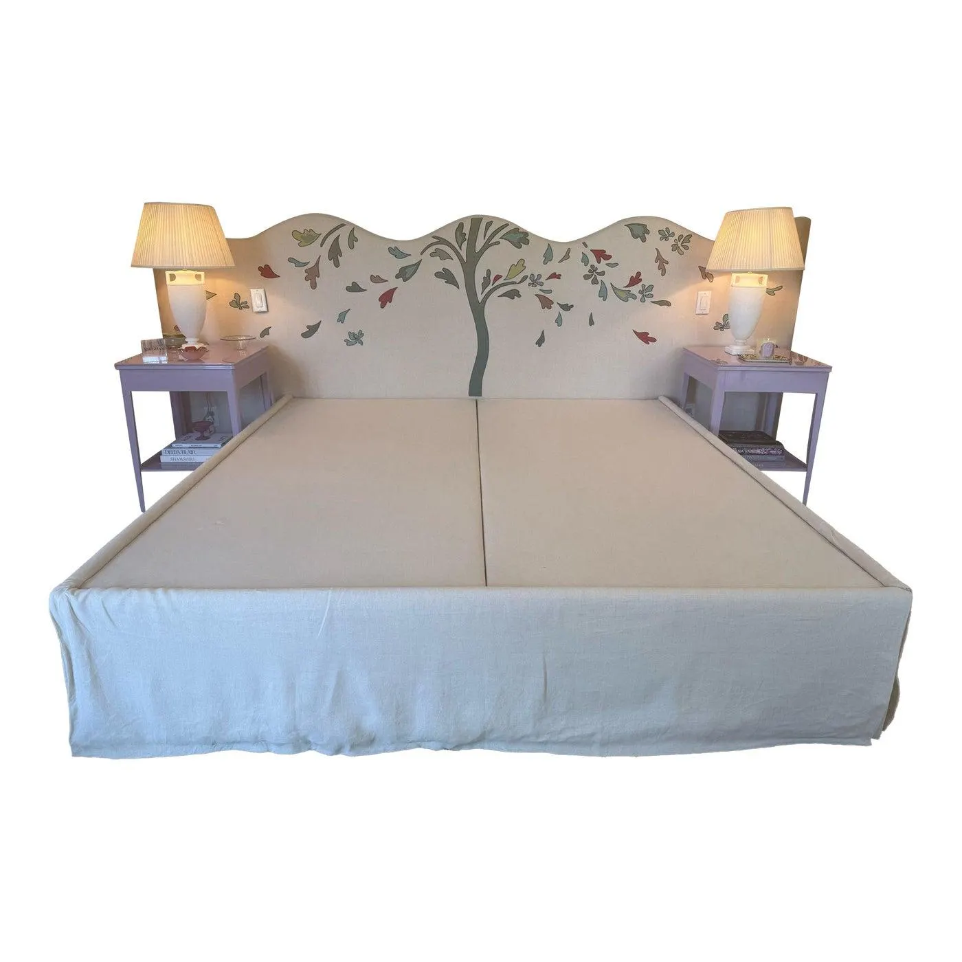 De Gournay Custom Hand-Embroidered Headboard + Bed Frame